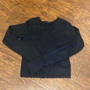 Brandy Melville Elegant Scalloped Navy Long Sleeve Top